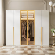 Modern Luxury Six-Door Closet Wardrobe in Champagne Gold and White with Glass Accents & Spacious Storage